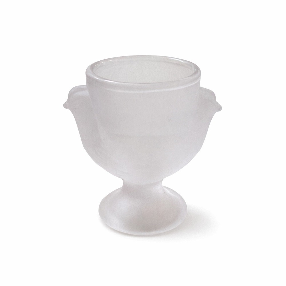 Vintage‎ Frosted Pink Satin Glass Bird Egg Cup Pedestal Chick Figurine